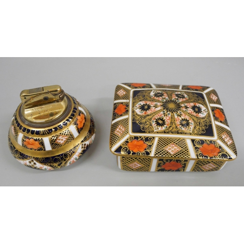 626 - A Royal Crown Derby 1128 Imari table lighter and lidded pot
