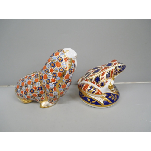 642 - Two Royal Crown Derby paperweights, Walrus and Frog