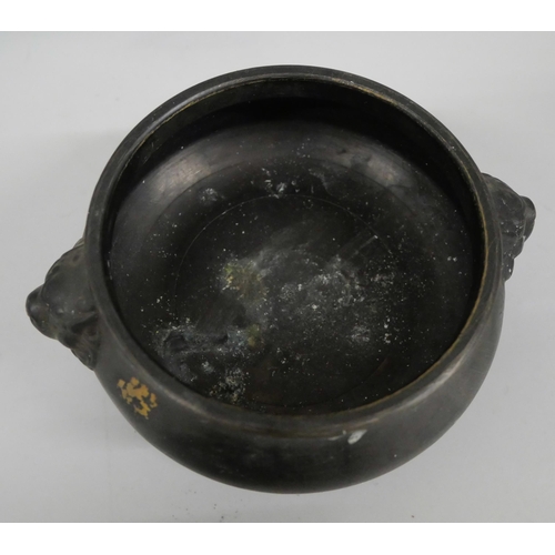 644 - A bronze censer, 14.5cm on a carved wooden stand