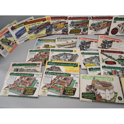 657 - A collection of thirty five unused, original 1950s/60s Micromodel kits including trains and famous b... 