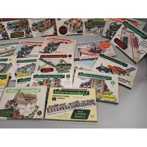 657 - A collection of thirty five unused, original 1950s/60s Micromodel kits including trains and famous b... 