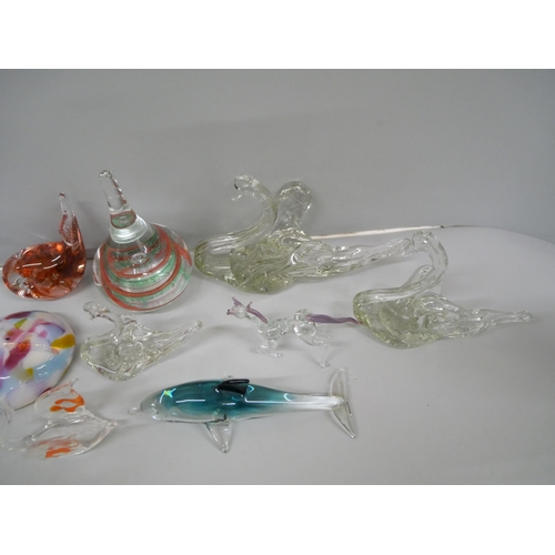 661 - Two glass paperweights and a collection of glass animals including Langham glass and Murano **PLEASE... 