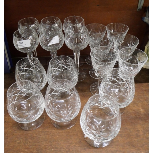 667 - A set of six Waterford crystal wine glasses, six brandy glasses and six hock glasses **PLEASE NOTE T... 