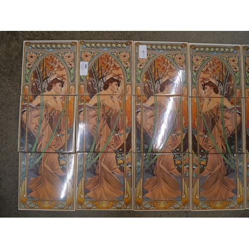 681 - A set of eighteen modern Art Nouveau tiles