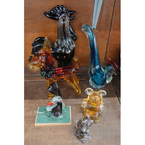 694 - A collection of six glass animals including Scottie, cockerel, cat, teddy, etc. **PLEASE NOTE THIS L... 