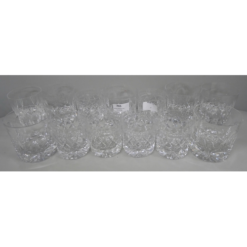 701 - Six heavy Stuart crystal whisky tumblers and six Tudor crystal glass tumblers