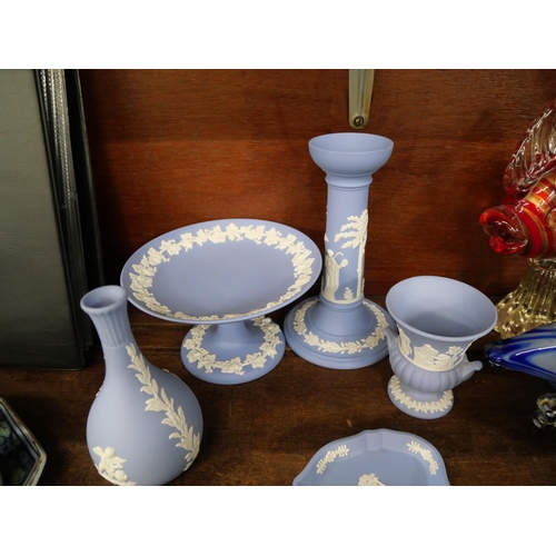 705 - Ten items of Wedgwood blue Jasperware