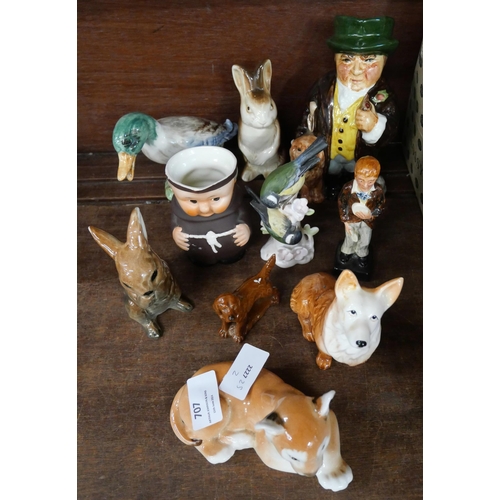 707 - A collection of assorted figures, including Sylvac, Roy Kirkham, Poole, etc.