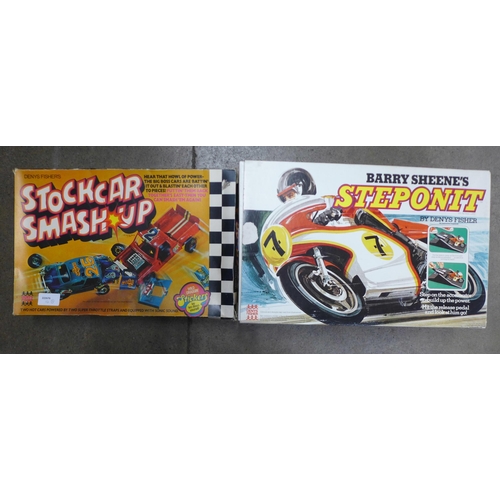 774 - Two Denys Fisher action games, Barry Sheene's Steponit and Stock Car Smash Up, both boxed