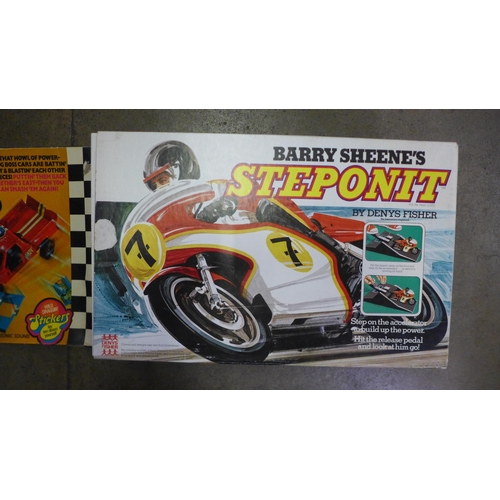 774 - Two Denys Fisher action games, Barry Sheene's Steponit and Stock Car Smash Up, both boxed