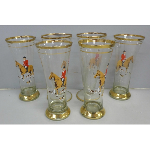 788 - A set of six glasses depicting hunting scene **PLEASE NOTE THIS LOT IS NOT ELIGIBLE FOR IN-HOUSE POS... 