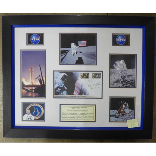 812 - An autographed First Day Cover display by Edgar Dean Mitchell, 6th person to walk on the moon