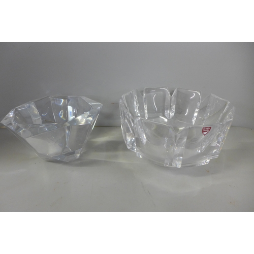 813 - Three Orrefors glass bowls, a Finnish vase, LSA bowl, Royal Copenhagen flower shaped bowl and one ot... 