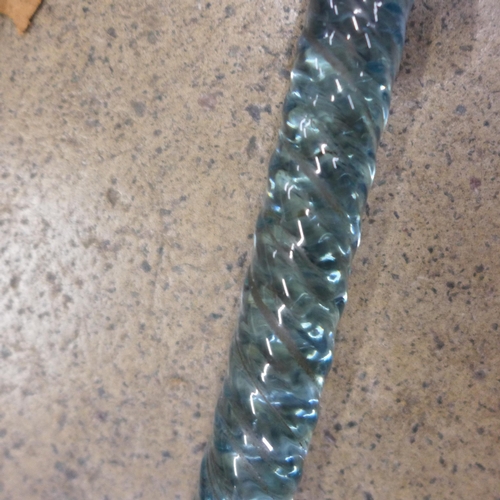 826 - A glass walking cane, possibly Nailsea