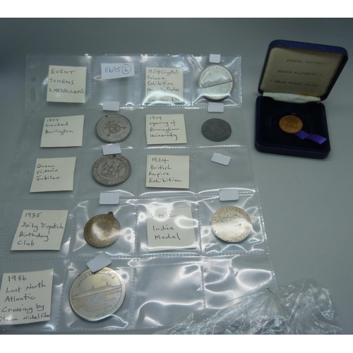 830 - Eight event tokens and medallions ranging from 1854 Crystal Palace Exhibition struck by Pinches to a... 