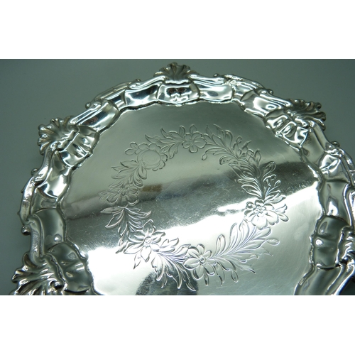 854 - A George II silver tray, London 1749, 241g, 18cm