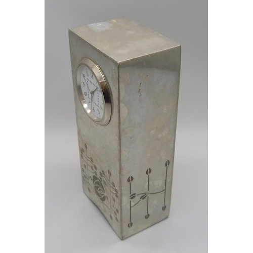 858 - A Rennie Mackintosh pewter clock, height 11.5cm