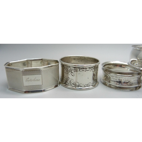 873 - Six silver napkin rings, 95g