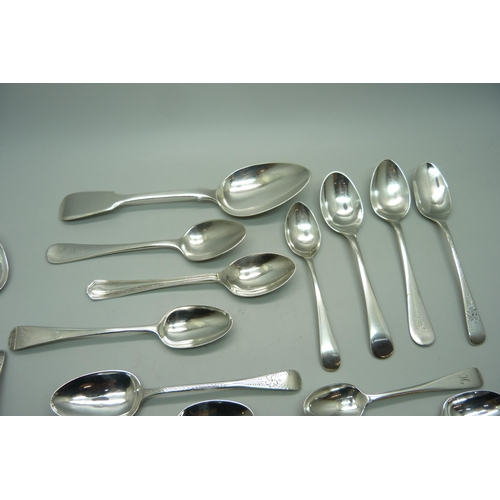 886 - A collection of silver spoons, 340g