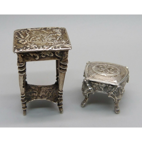 893 - A silver miniature dolls house table, Birmingham 1905 import and a stool