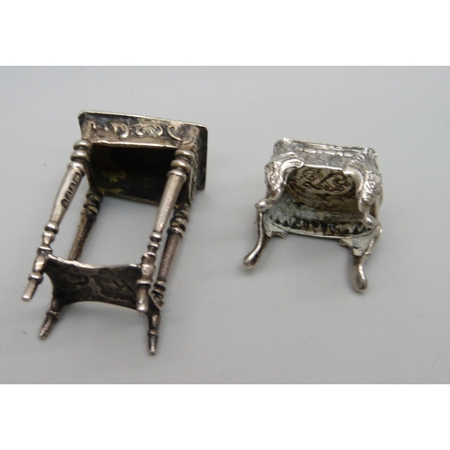 893 - A silver miniature dolls house table, Birmingham 1905 import and a stool