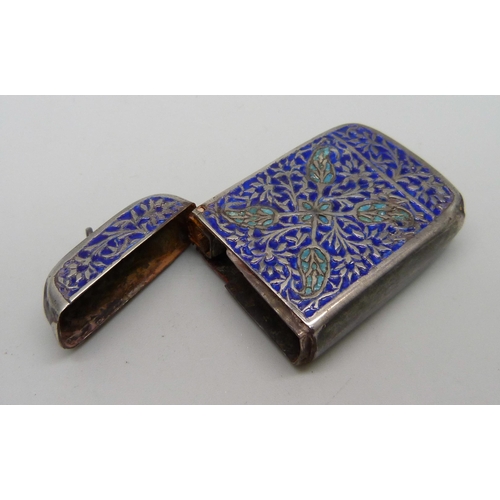 905 - A vesta case with enamelled detail, tests as silver, possibly Persian