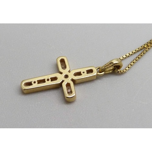 966 - An 18ct gold channel set diamond pendant on an 18ct gold chain, 3.1g, chain 39cm