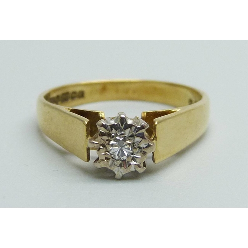 984 - An 18ct gold diamond solitaire ring, 3.6g, M