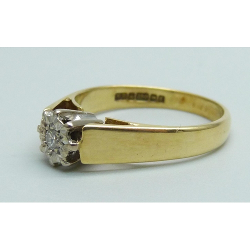 984 - An 18ct gold diamond solitaire ring, 3.6g, M