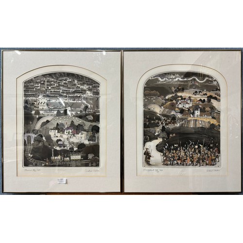 322 - A pair of signed Graham Clarke, limited edition coloured etchings, Steamers and Men of Kent, framed