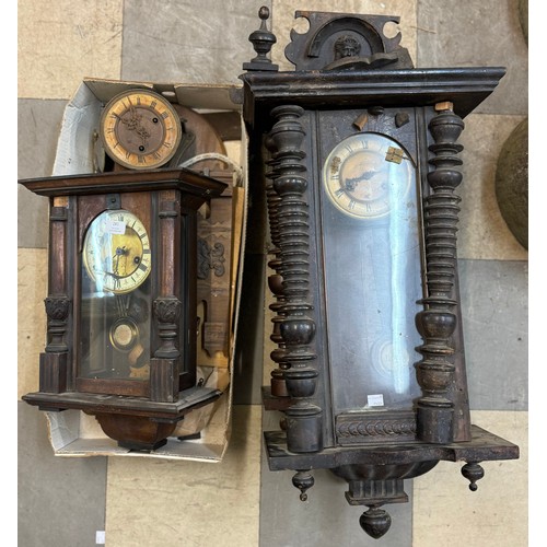 281 - Assorted clock parts and two Vienna wall clock cases