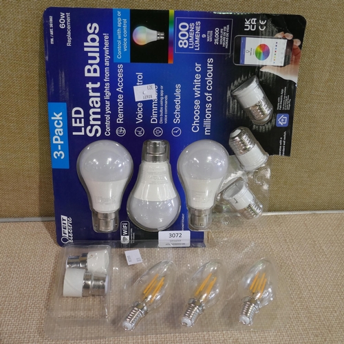 3072 - 2 Packs Of Mixed Bulbs inc Feit Led Smart A60 Wi-Fi Bulb, Conglom Chandelier Filiment Bulb (323-439,... 