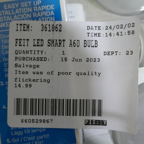 3072 - 2 Packs Of Mixed Bulbs inc Feit Led Smart A60 Wi-Fi Bulb, Conglom Chandelier Filiment Bulb (323-439,... 
