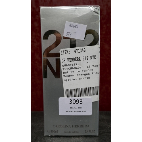 3093 - Ch Herrera 212 Nyc 100ml Edt (323-232) *This lot is subject to VAT