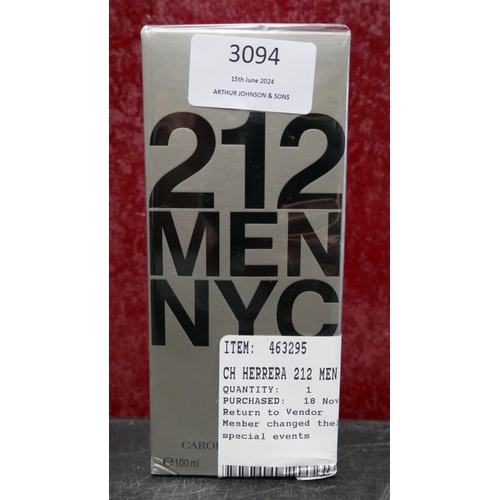 3094 - Ch Herrera 212 Men Nyc 100ml Edt (323-254) *This lot is subject to VAT