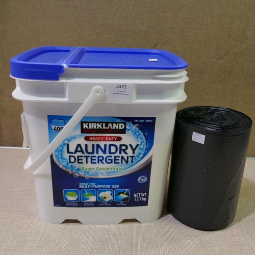 3322 - Kirkland Signature Laundry Detergent, Banquet Recycled Refuse  Sacks (323-380,505) *This lot is subj... 