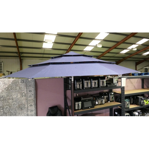 3391 - Blue fabric 11ft LED parasol - Incomplete/ Parts Missing