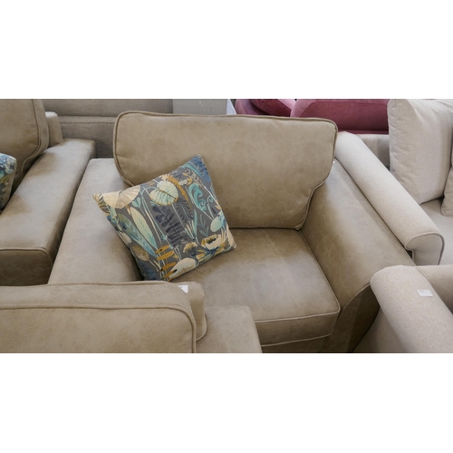 1306 - A taupe PU suede three seater sofa, two seater sofa and armchair