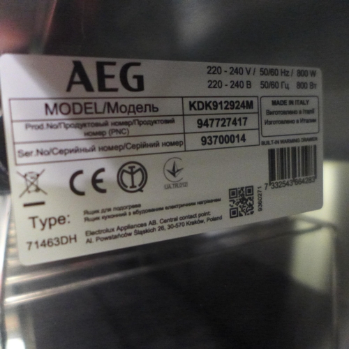 3117 - AEG Stainless Steel And Black Warming Drawer - Model no -KDK912924M, Original RRP £507.5 inc vat (44... 