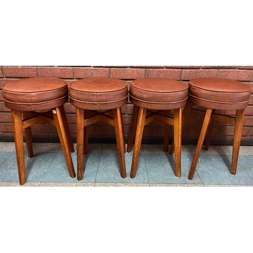 103 - As set of four Ben Chairs oak and brown vinyl stools