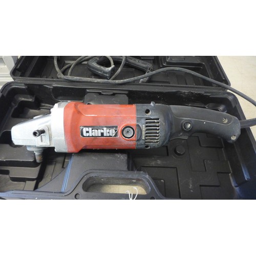 2339 - A Clarke Pump 1 1/2” 250w puddle pump, a Clarke 6pc die pipe threading kit and a Clarke CP185 angle ... 