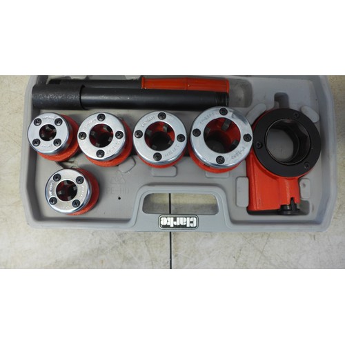 2339 - A Clarke Pump 1 1/2” 250w puddle pump, a Clarke 6pc die pipe threading kit and a Clarke CP185 angle ... 