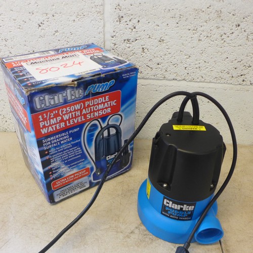 2339 - A Clarke Pump 1 1/2” 250w puddle pump, a Clarke 6pc die pipe threading kit and a Clarke CP185 angle ... 