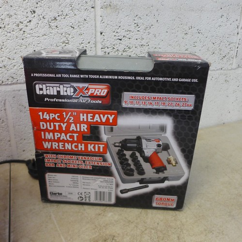 2343 - A Clarke Shhh Air compressor tank, a Clarke Air CAT84 air powered needle hammer, and a Clarke x-pro ... 