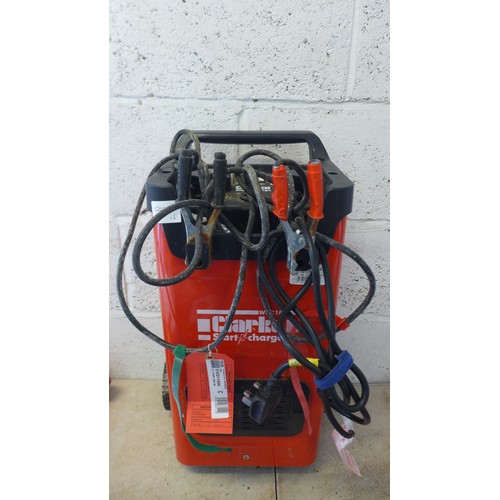 2351 - A Clarke Start N Charge WBC180 24v/121v heavy duty battery charger and three assorted trolley jacks ... 