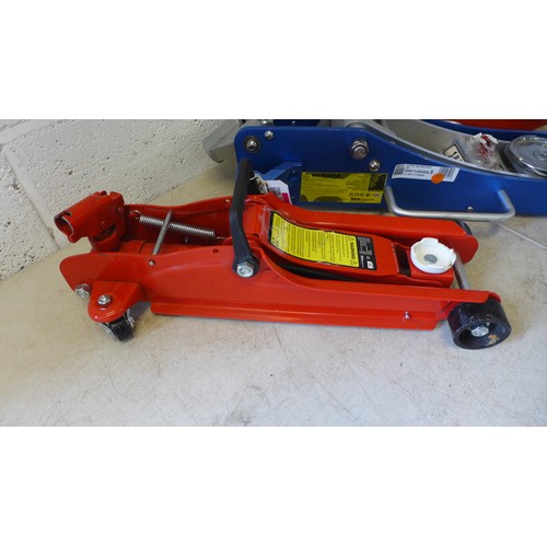 2351 - A Clarke Start N Charge WBC180 24v/121v heavy duty battery charger and three assorted trolley jacks ... 