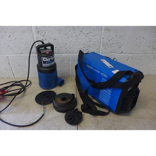 2361 - A Clarke Weld AT165 light weight welder and a Clarke pump CSE2 dirty water sub pump (8071)* this lot... 