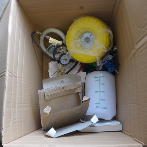 2364 - A Box of Clarke return items including- A Clarke air paraffin gun, sack trolley wheels, air hose, a ... 