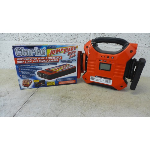 2370 - A Clarke jump start micro 200 jump starter and device charger and a Clarke jump start JS1224LI batte... 