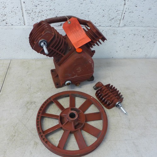 2376 - A Clarke twin head compressor motor  and fly wheel, A Clarke mechanics crawler trolley, A Clarke pum... 